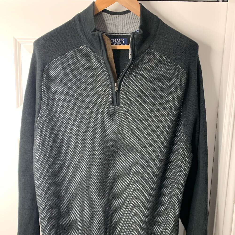 Chaps Dark Green and Gray Zip Up Sweater
